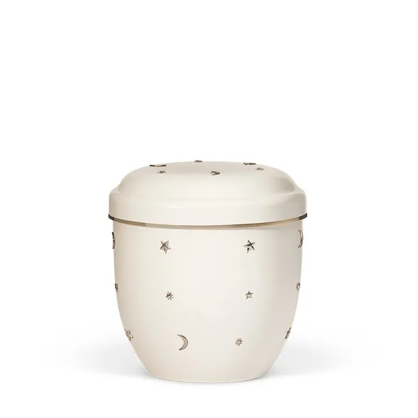 URNE, BARN KREMHVIT MED  SOL, MÅNE OG STJERNER 7431-BIO