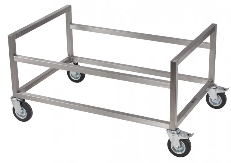 KISTEVOGN, RUSTFRITT STÅL, 4 HJUL - M/BREMS